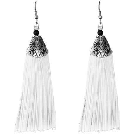 MS Fashion India Muskan Fancy White Silk Tassel Drop Earrings | Grocsy
