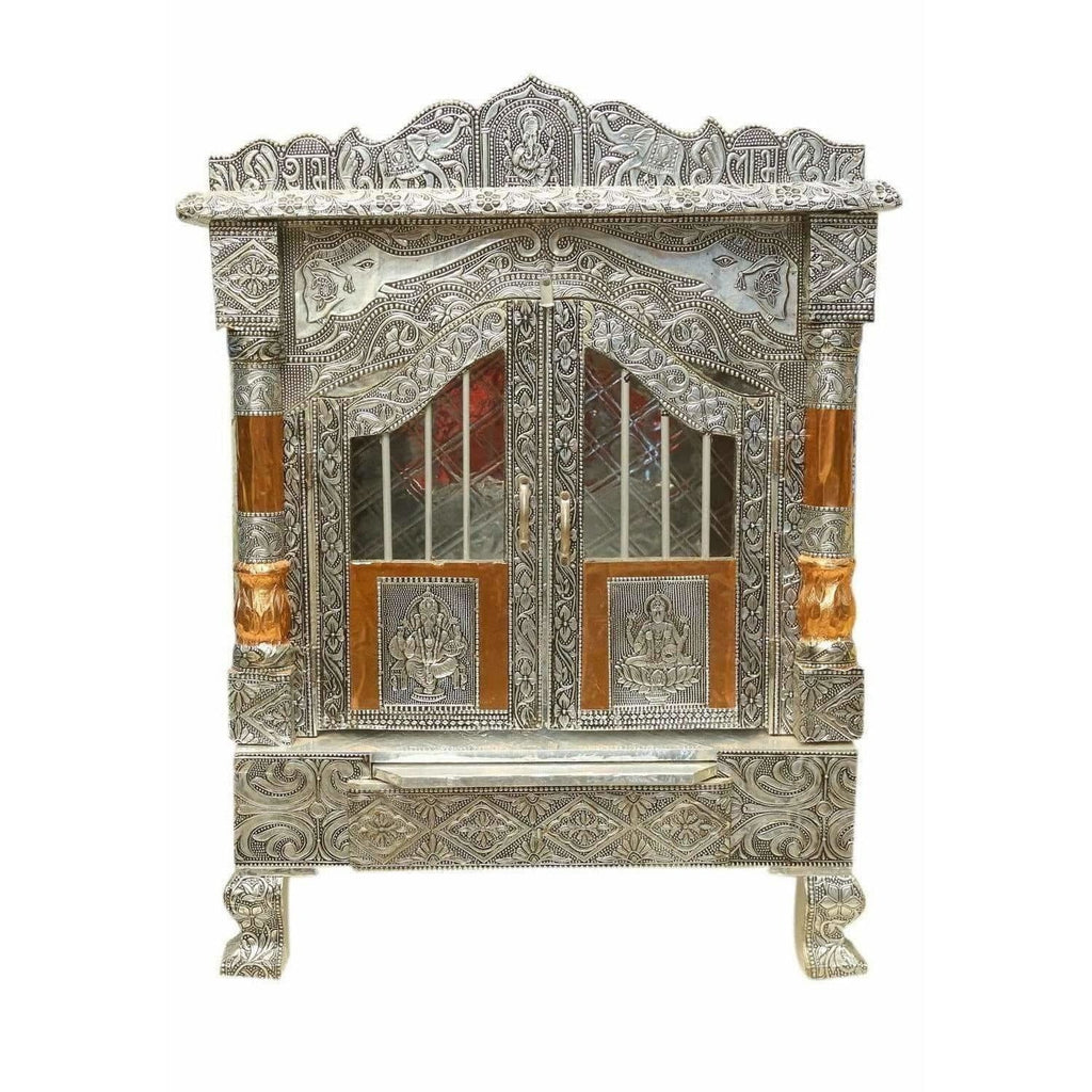 Silver Coated and Copper 2 Door Open Pooja Mandir / Pooja Mandiram Silver Coated and Copper | Grocsy