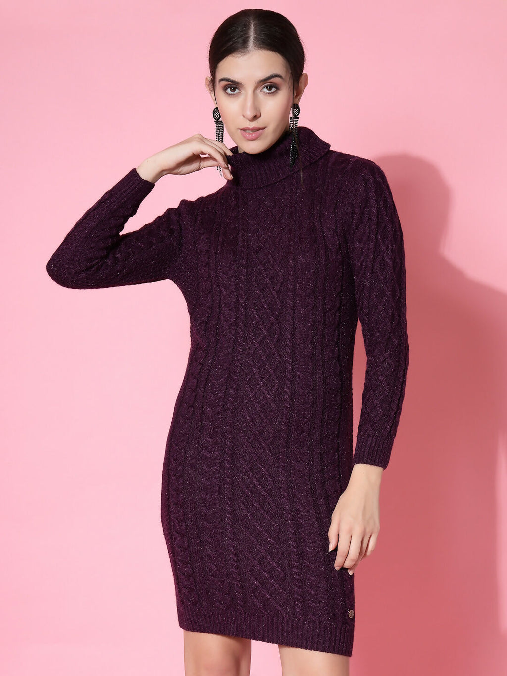 Women Purple Acrylic Self Design Winter Dress - Wool Trees | Grocsy