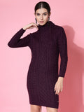 Women Purple Acrylic Self Design Winter Dress - Wool Trees | Grocsy