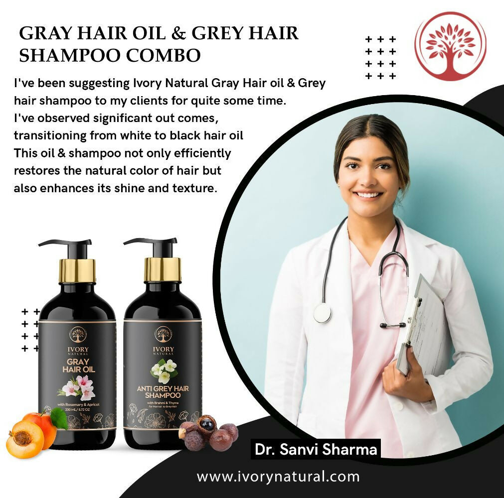 Ivory Natural Grey Combo For Hair - Natural Solution For Greys, Restore Natural Black And Shine Of Hair | Grocsy