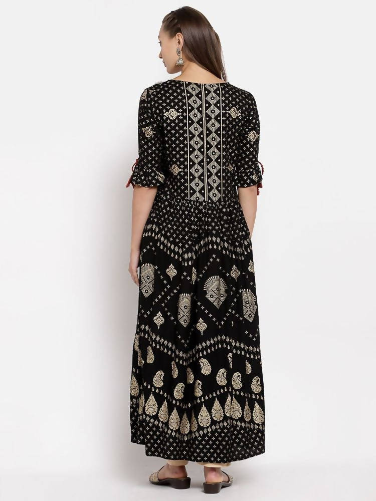 Myshka Women's Green Royan Printed Half Sleeve V Neck Casual Maxi Dress | Grocsy
