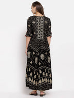 Myshka Women's Green Royan Printed Half Sleeve V Neck Casual Maxi Dress | Grocsy