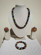 Inhanns Complete Look Crystal Statement 3-Piece Set (Adjustable Necklace + Earrings + Adjustable Bangle ) - Multi Colour | Grocsy