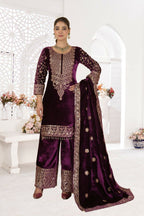 Joban Fashion Wine Velvet Sequence Embroidery Work Kurta Set | Grocsy