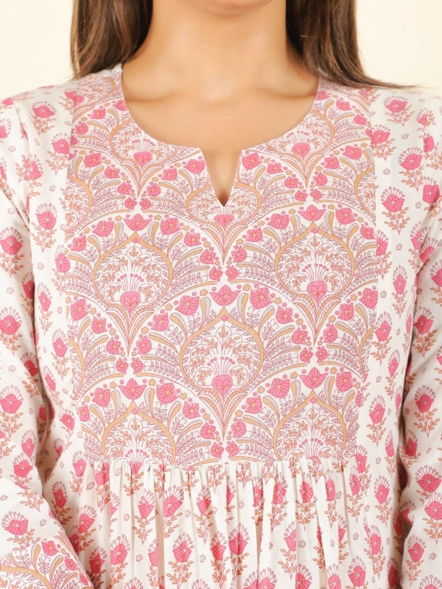 Aramya White Soft Cotton Floral Panelled Kurta for Women | Grocsy