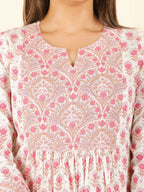 Aramya White Soft Cotton Floral Panelled Kurta for Women | Grocsy
