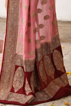 Joban Fashion Nude Pink Crepe Chiffon Pure Handloom Banarasi Silk Saree | Grocsy