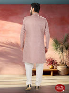 Joban Fashion Men's Pink Straight Imported Tr Self-Design In Fabric Indo-Western Kurta Set | Grocsy