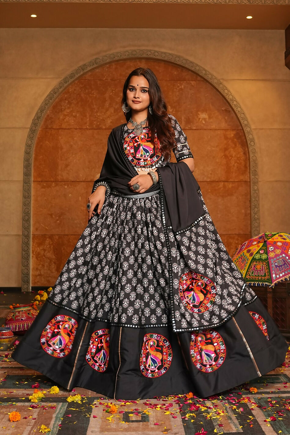 AI Fashion Black Crepe Designer Navratri Wear Lehenga Choli Collection | Grocsy