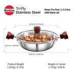 Hawkins Tri-Ply Stainless Steel Deep-Fry Pan with Glass Lid Silver (SSD15G) | Grocsy