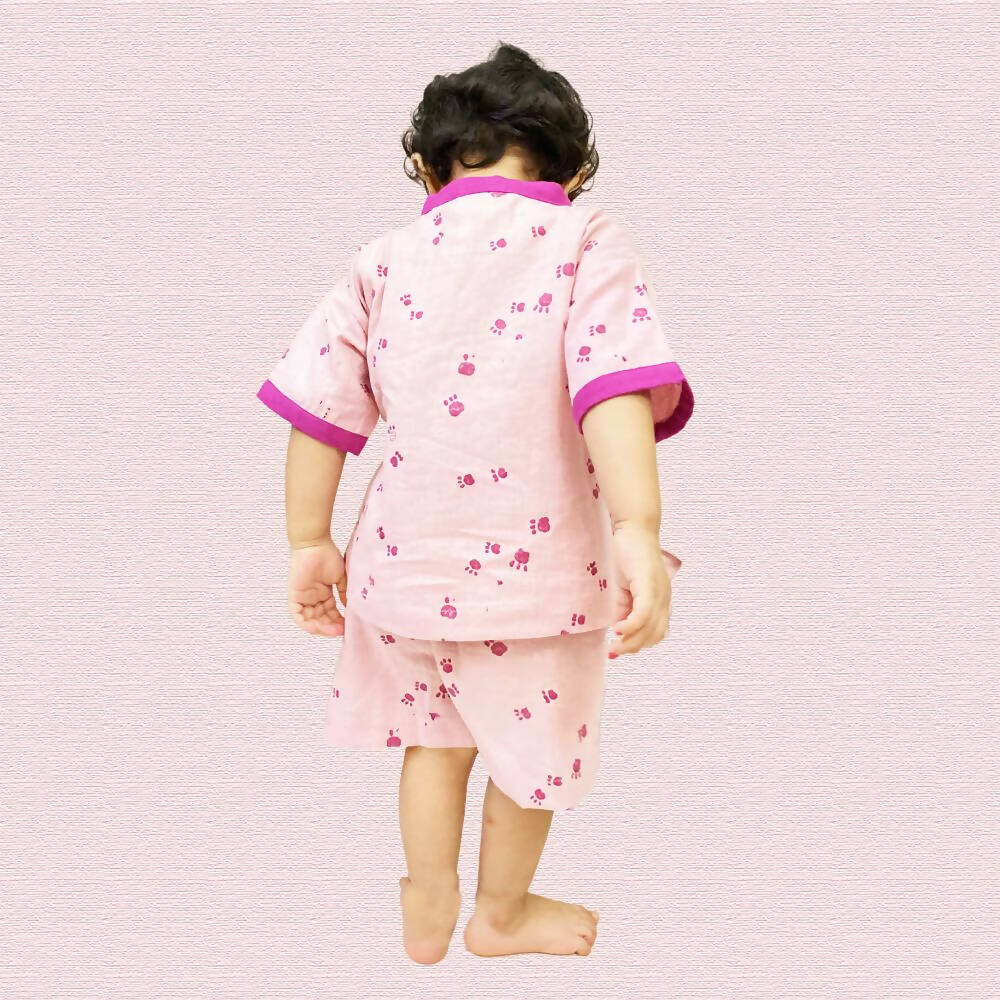 Mhyssa Mufasa Half Sleeve Wrap Style Pink T-shirt With Shorts Set For Kids | Grocsy