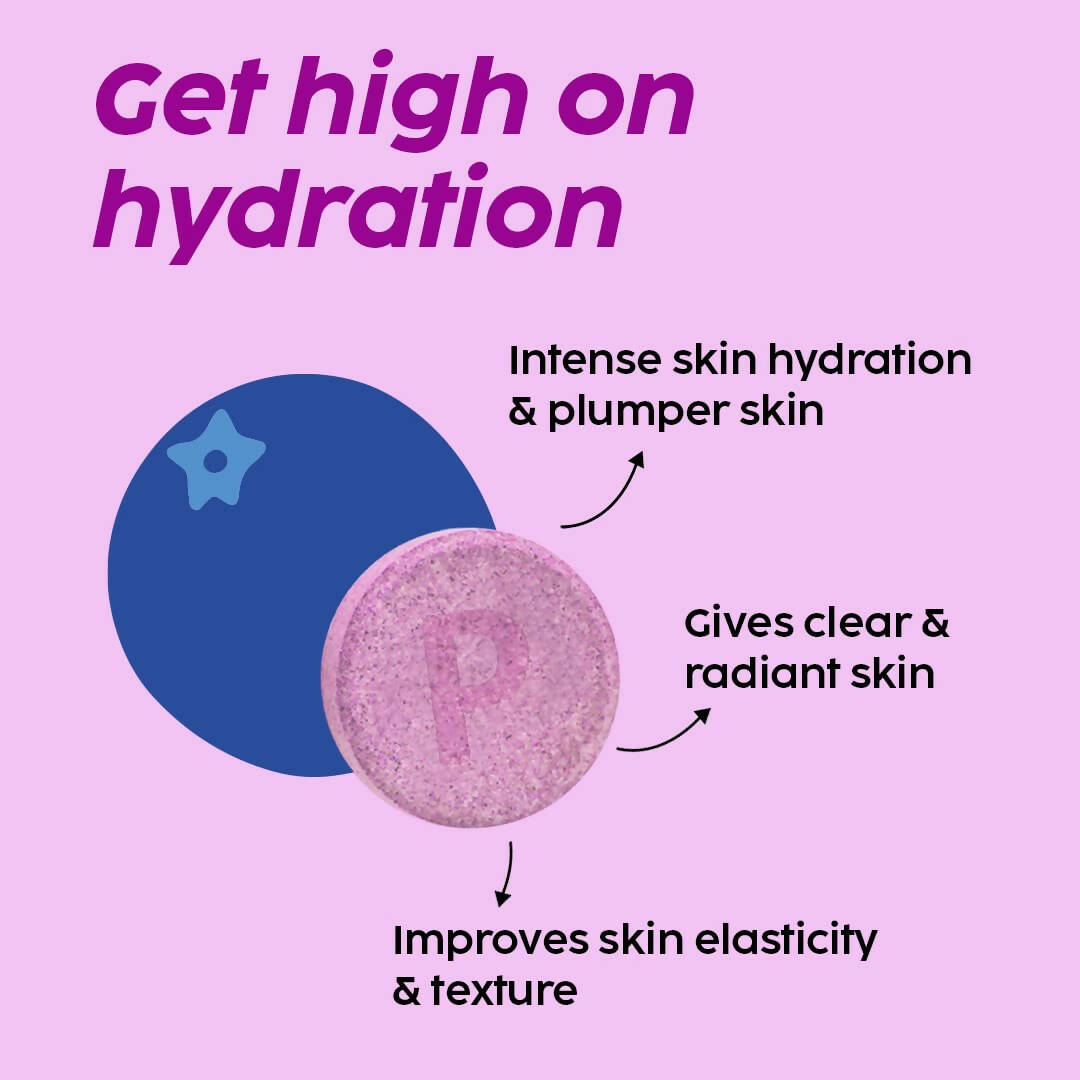 PLIX The Plant Fix Dewy Skin Hyaluronic Acid Effervescent Tablets For Radiant Skin - Blueberry | Grocsy