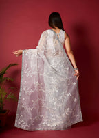 Vamsee White Organza Saree | Grocsy