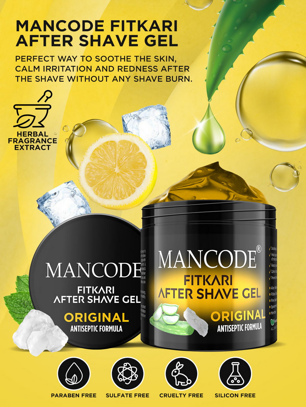 Mancode Fitkari After Shave Gel For Men Original Antiseptic Formula | Grocsy