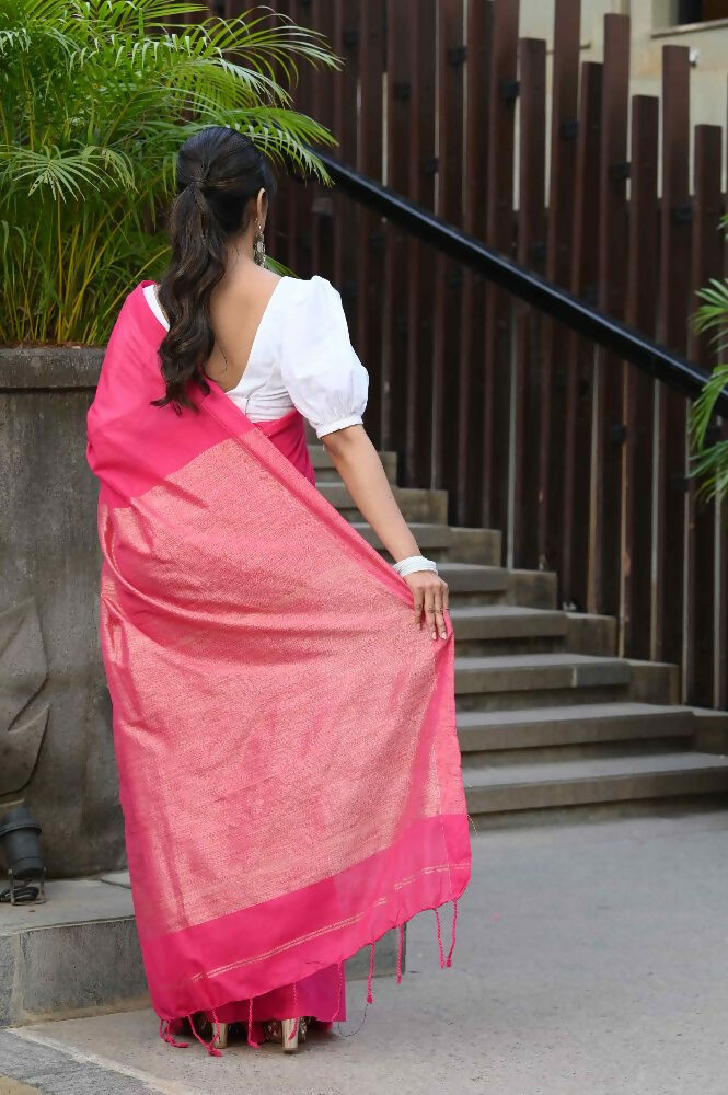 Beatitude Pink Cotton Ghicha Pallu Saree | Grocsy
