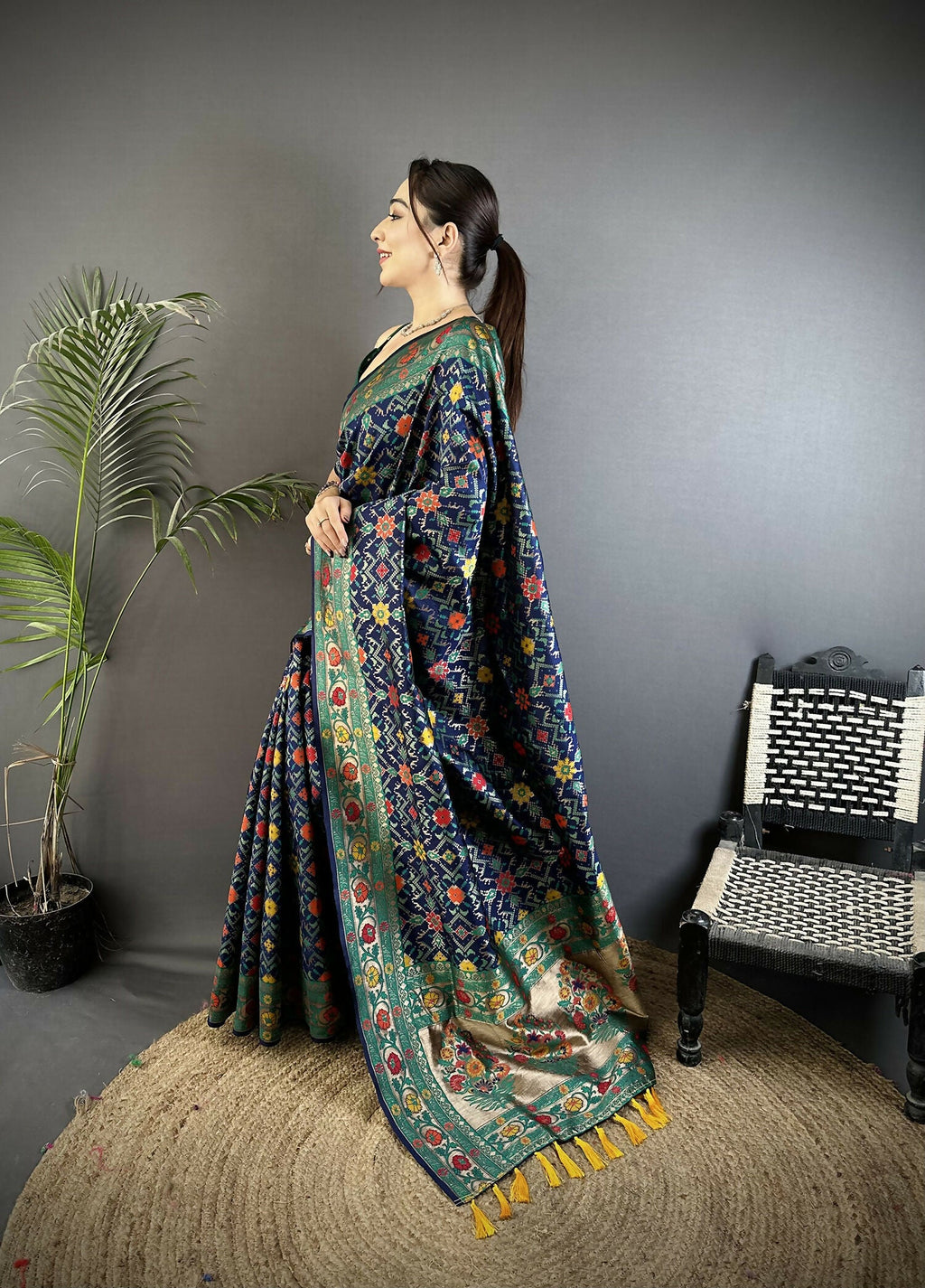 Joban Fashion Navy Blue Banarasi Soft Silk Woven Saree | Grocsy