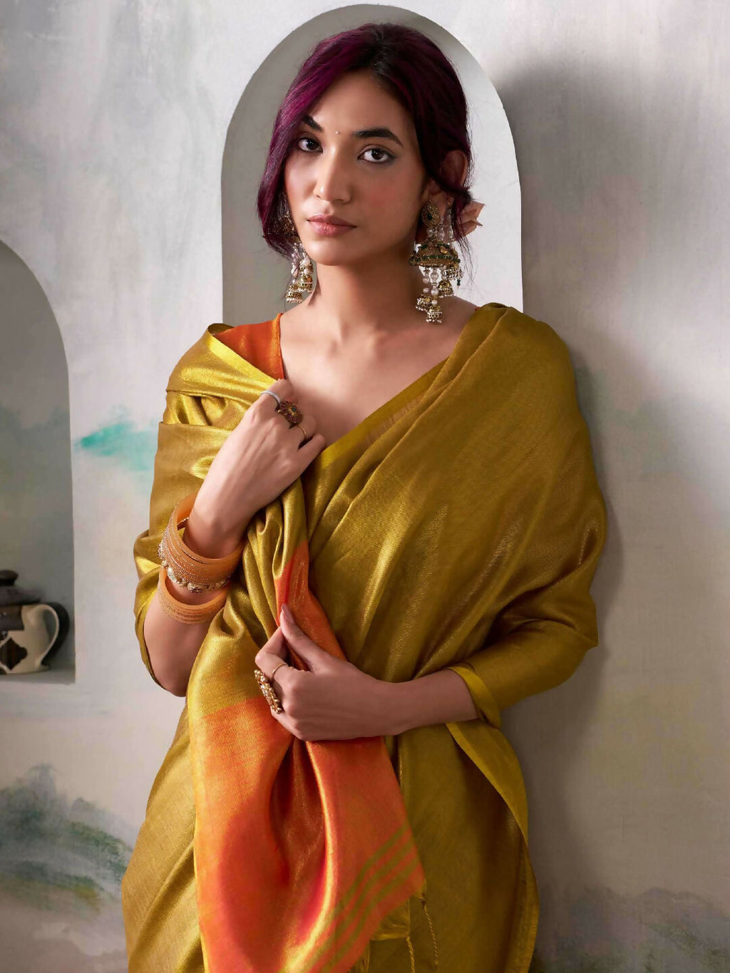 Shree Shyam Fashion Tissue Silk Mustard Saree | Grocsy