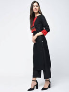 Aniyah Rayon Color Block Black Latest Straight Kurta With Tassels (AN-109K) | Grocsy