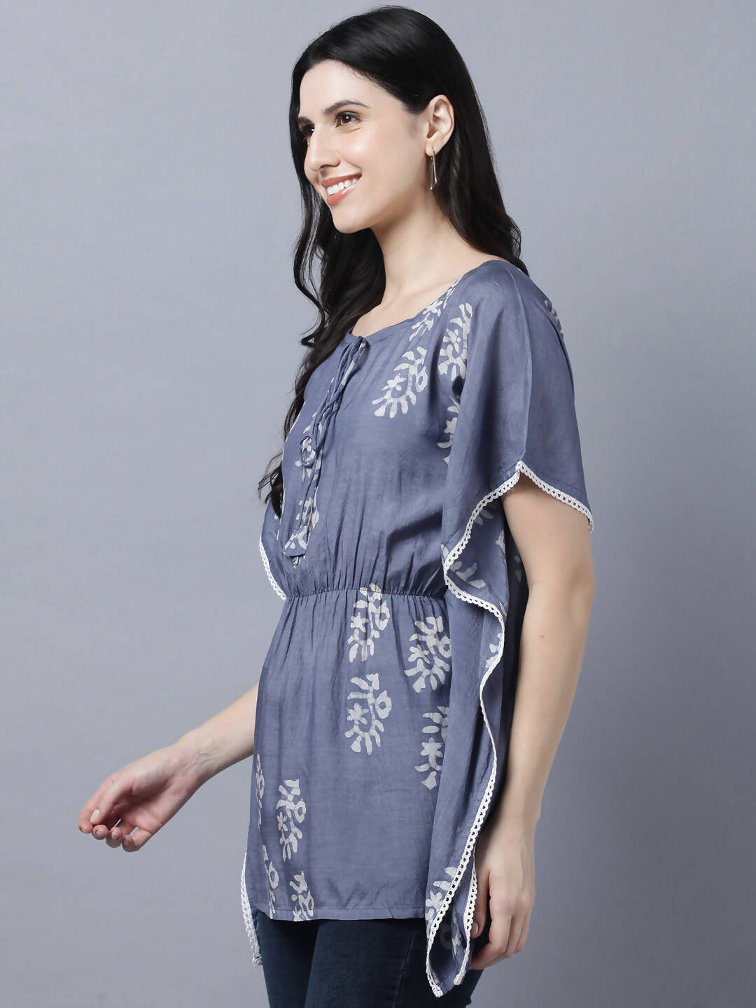Myshka Stylish Dark Grey Silk Short Sleeve Women's Kaftan | Grocsy