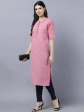 Myshka Women Pink Solid Straight Kurta | Grocsy