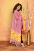 Very Much Indian Handloom Pure Cotton Paithani Dupatta Pink | Grocsy