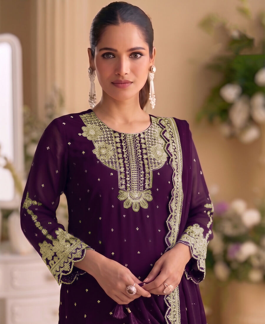 KC New Georgette Short Salwar Kameez Pakistani Style Purple | Grocsy