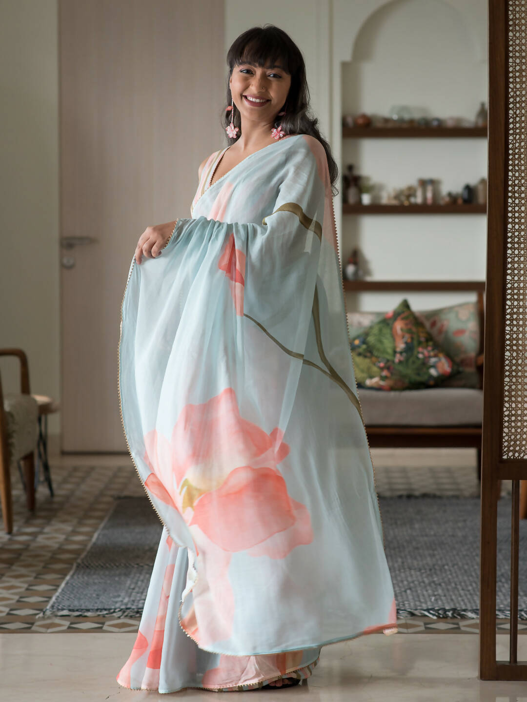 Suta Blue Floral Pure Cotton Saree | Grocsy
