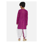 Little Bansi Boys Golden Striped Kurta and Dhoti - Purple and Cream | Grocsy