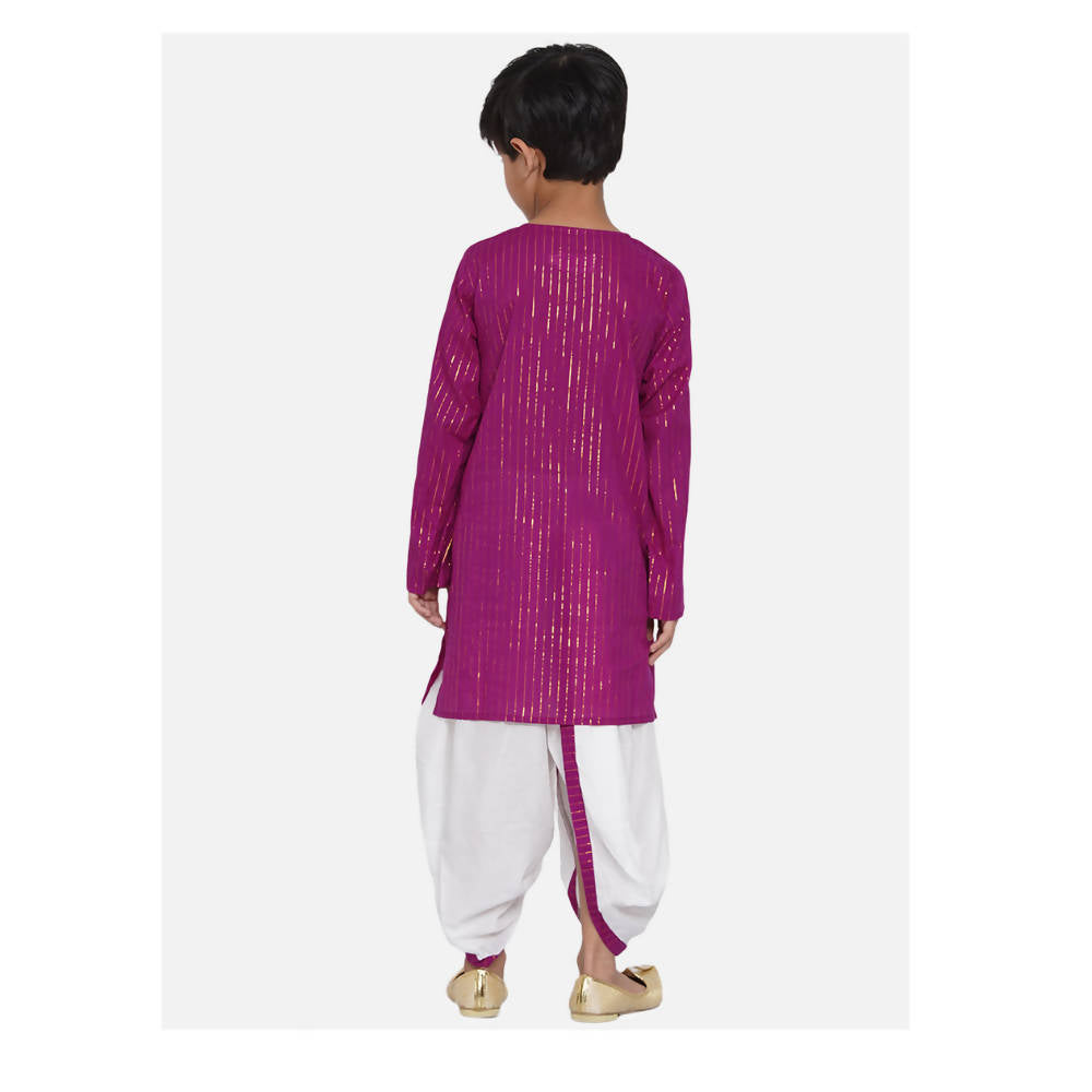 Little Bansi Boys Golden Striped Kurta and Dhoti - Purple and Cream | Grocsy