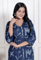 Miravan Womens Abstract Blue Printed Cotton Blue Co-Ord Set | Grocsy