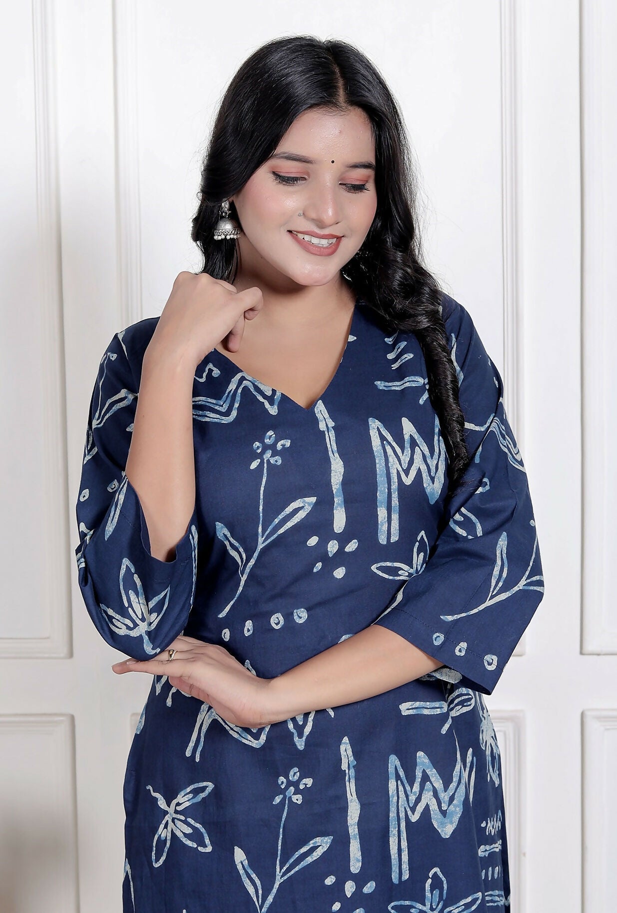 Miravan Womens Abstract Blue Printed Cotton Blue Co-Ord Set | Grocsy