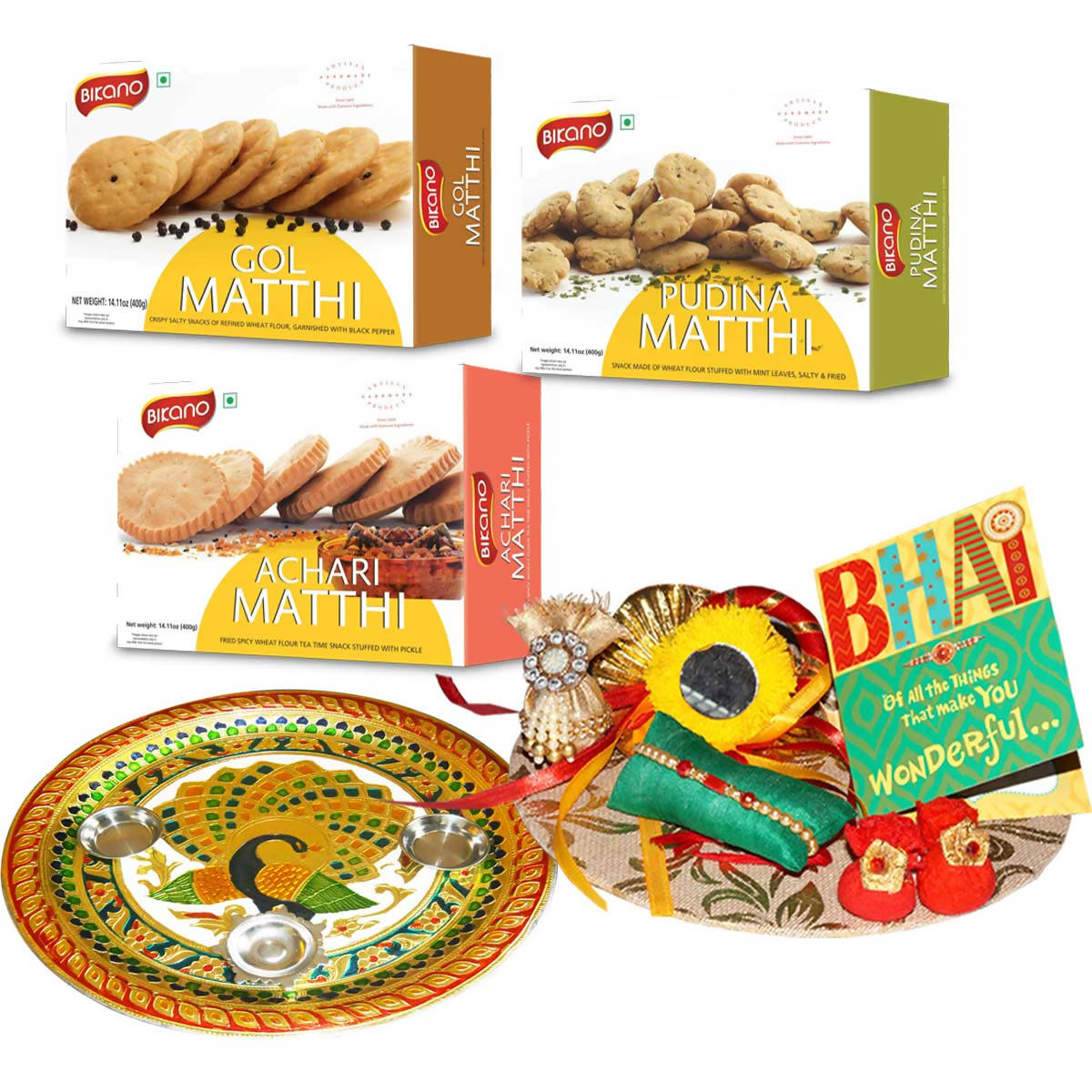 Bikano Mathi Magic Rakhi Puja Thali Gifts | Grocsy