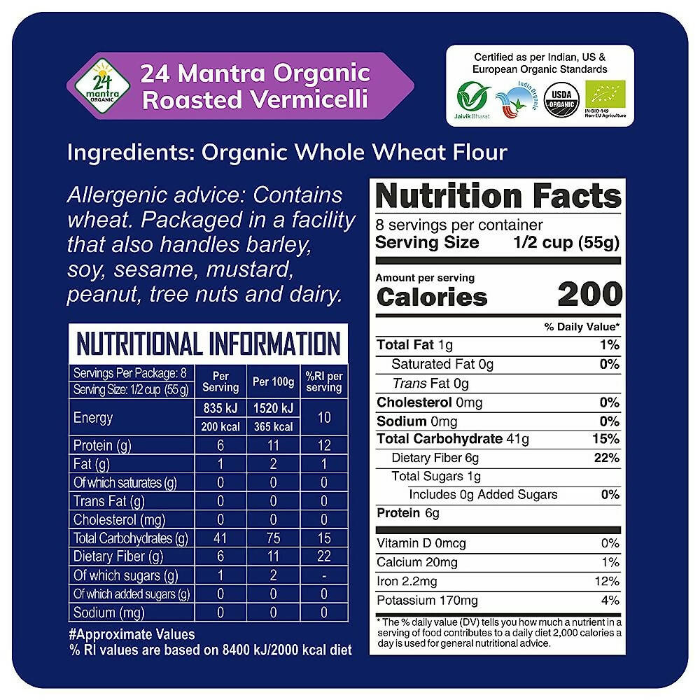 24 Mantra Organic Roasted Vermicelli - Made With Whole Wheat Flour | Grocsy
