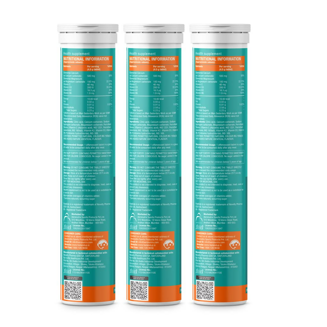 Fast&Up Fortify - Calcium with Essential Vitamin D3 Tablets - Orange Flavour | Grocsy