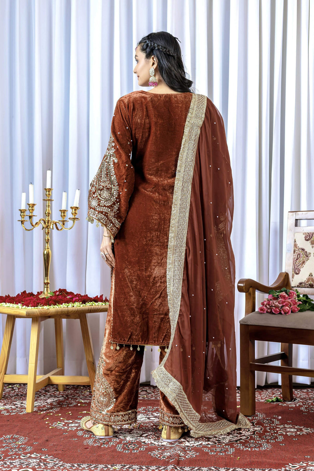 Teeya Creation Brown Color Velvet Silk Embroidery Work Party Wear Suit | Grocsy
