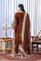 Teeya Creation Brown Color Velvet Silk Embroidery Work Party Wear Suit | Grocsy