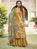 Jyoti Fashion Women's Mustard Velvet Floral Digital Printed Kurta with Trouser & Dupatta | Grocsy