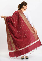Mominos Fashion Moeza Women's Banarsi Silk Woven Design Maroon Dupatta | Grocsy