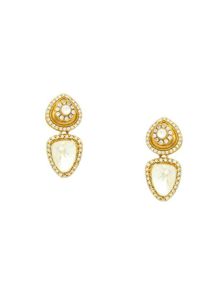 Gold Toned Kundan Earrings - Ruby Raang | Grocsy