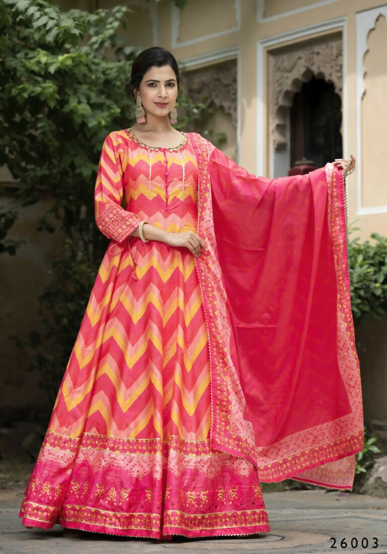 Wedding Designer Multi Soft Dola Silk Anarkali suit with Dupatta - Samanta | Grocsy