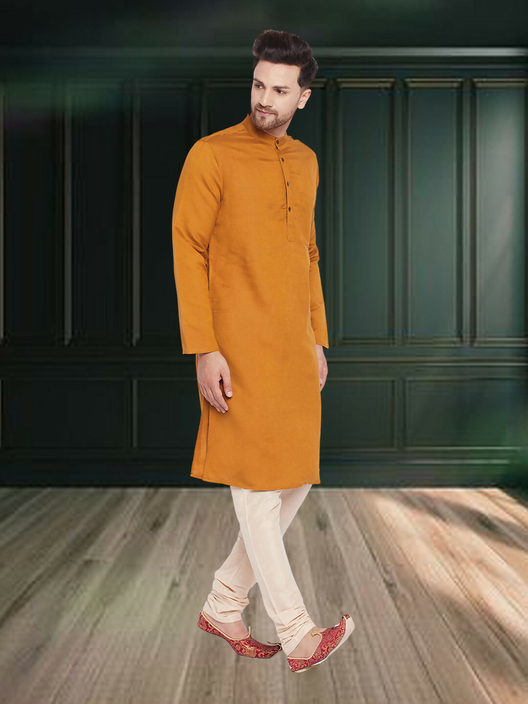 Even Apparels Men's Copper Coloured Linen Kurta | Grocsy