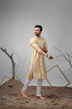 Yellow Modal Silk Designer Printed Kurta Set - Mahotsav | Grocsy
