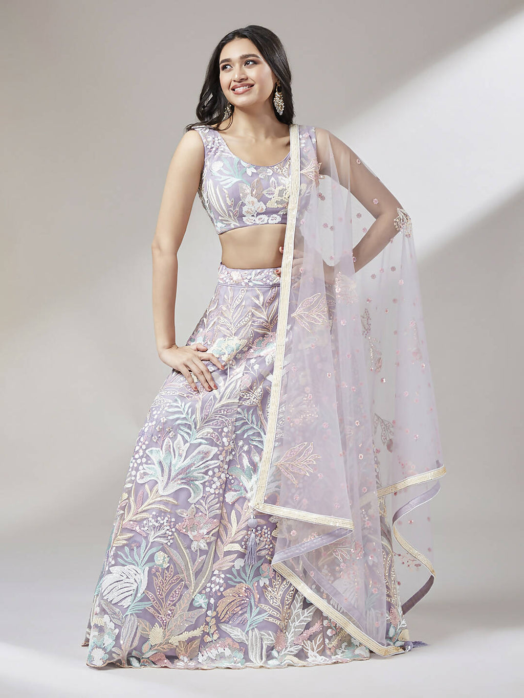 House of Panchhi Muave Net Sequinse Work Lehenga & Blouse with Dupatta | Grocsy