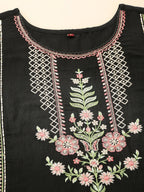 Black Embroidered Chinon Straight Kurta With Trouser & Dupatta - Salimar | Grocsy