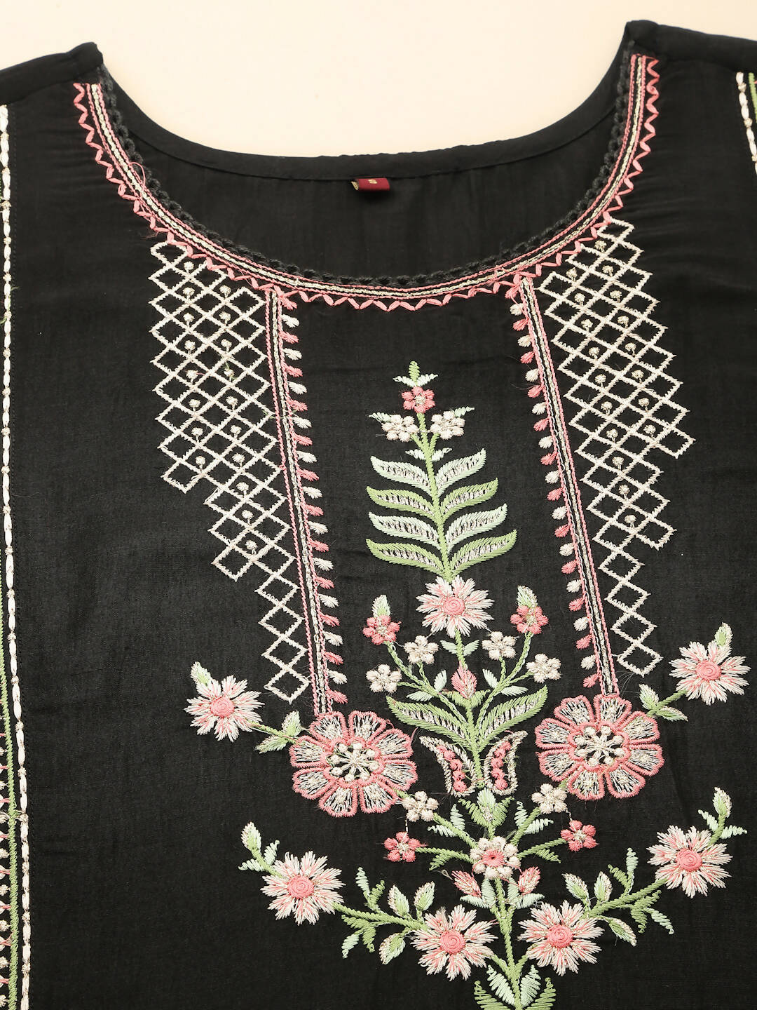 Black Embroidered Chinon Straight Kurta With Trouser & Dupatta - Salimar | Grocsy