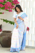 Beatitude White Slub Cotton Floral Jamdani Saree | Grocsy