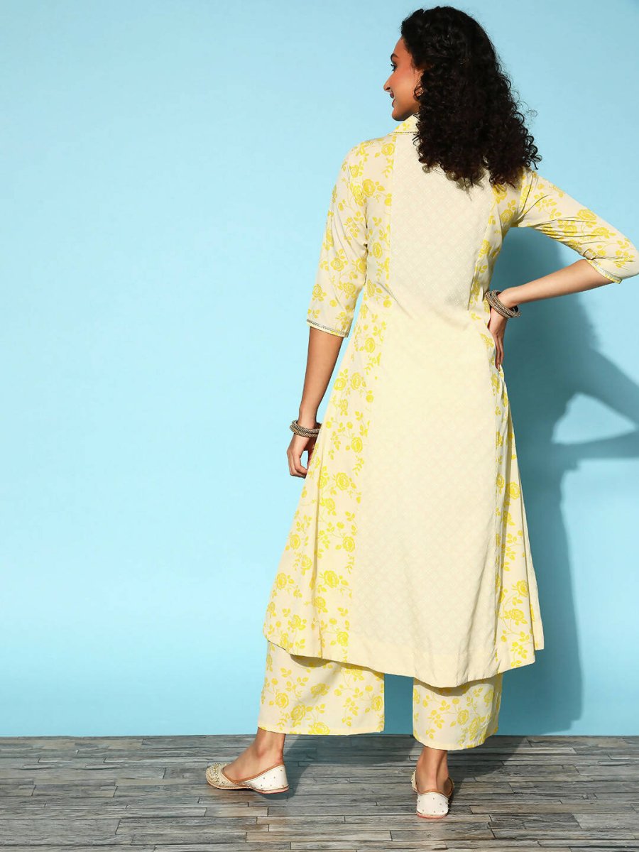 Ahalyaa Women Yellow Colour Crepe Printed Kurta Pant Set | Grocsy