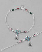 VOJ Set of 2 Traditional Stone Studded Flower Shaped Anklet | Grocsy