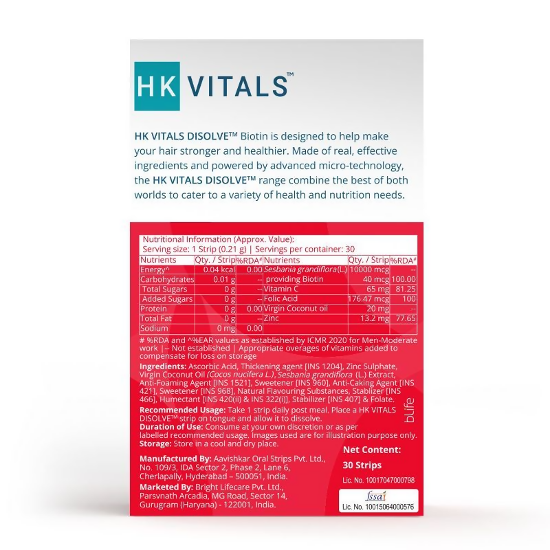HK Vitals Disolve Biotin Strips - Mango Flavour | Grocsy